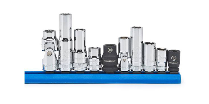 Each set includes standard, mid-length and deep chrome sockets, a Universal chrome socket and a Magnetic Impact Socket.