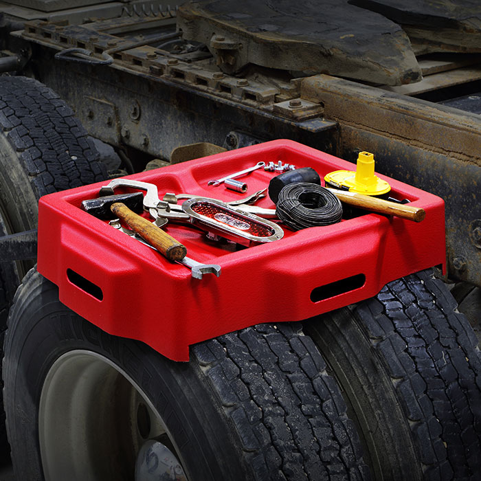 Minimizer Dual Tire Work Bench sits directly on top of dual tires, making all your tools readily accessible.
