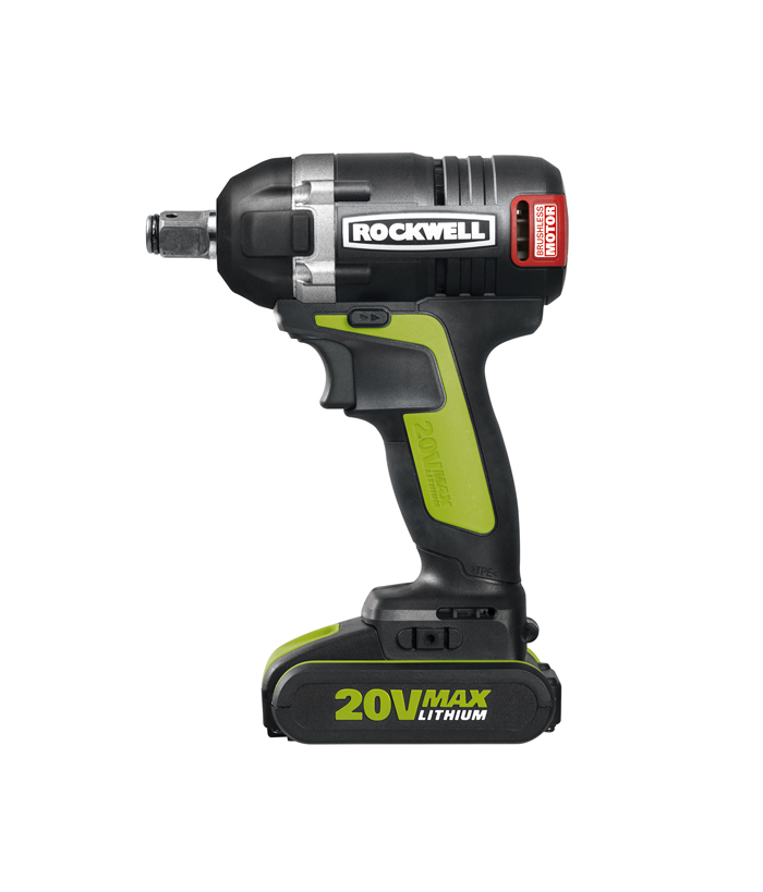 Rockwell-impact-RK2855K2- Weighing 3.3 lbs., the compact impact wrench has a short headstock with a 1/2” anvil chuck.